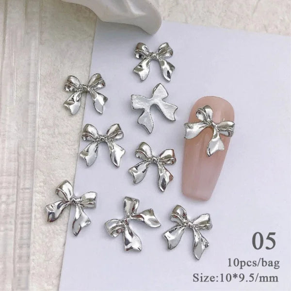 5/10Pcs Metal Heart & Butterfly Rhinestones – 3D Nail Art Charms - 56798-5