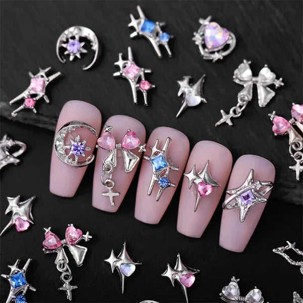 5/10Pcs Metal Heart & Butterfly Rhinestones – 3D Nail Art Charms