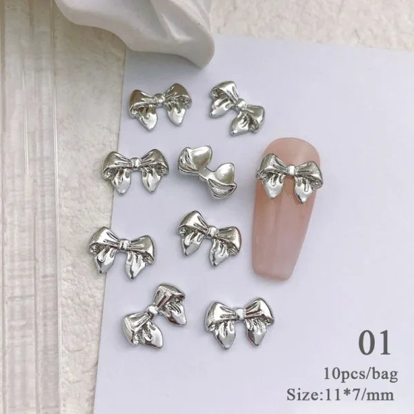 5/10Pcs Metal Heart & Butterfly Rhinestones – 3D Nail Art Charms - 56798-1