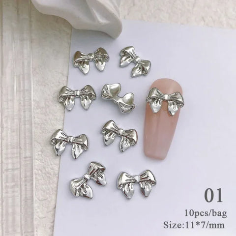 5/10Pcs Metal Heart & Butterfly Rhinestones – 3D Nail Art Charms - 56798-1