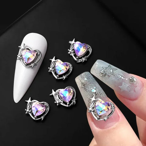 5/10Pcs Metal Heart & Butterfly Rhinestones – 3D Nail Art Charms