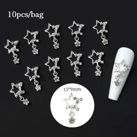 5/10Pcs Metal Heart & Butterfly Rhinestones – 3D Nail Art Charms - 56345