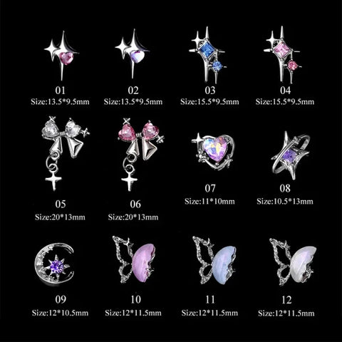 5/10Pcs Metal Heart & Butterfly Rhinestones – 3D Nail Art Charms