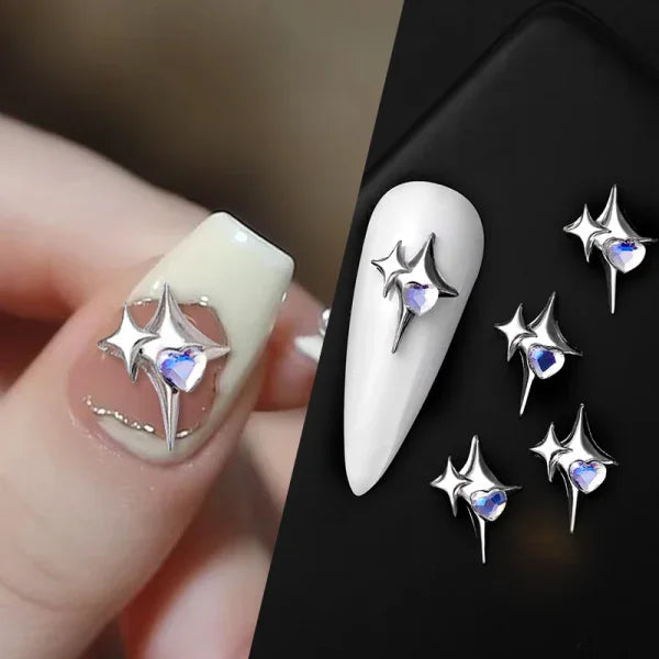 5/10Pcs Metal Heart & Butterfly Rhinestones – 3D Nail Art Charms