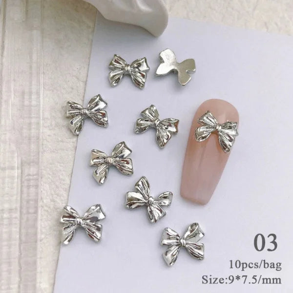 5/10Pcs Metal Heart & Butterfly Rhinestones – 3D Nail Art Charms - 56798-3