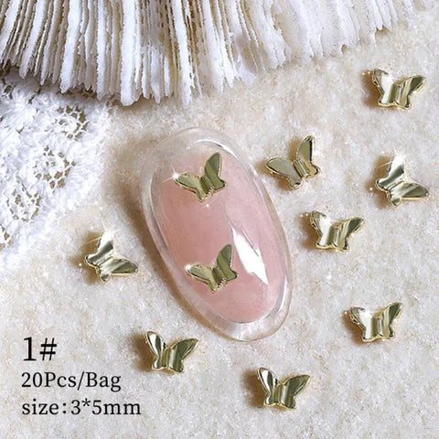 5/10Pcs Metal Heart & Butterfly Rhinestones – 3D Nail Art Charms - 56894-1