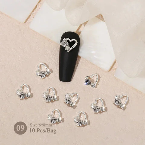 5/10Pcs Metal Heart & Butterfly Rhinestones – 3D Nail Art Charms - A01