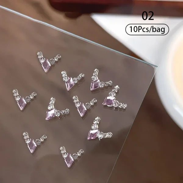 5/10Pcs Metal Heart & Butterfly Rhinestones – 3D Nail Art Charms - D02