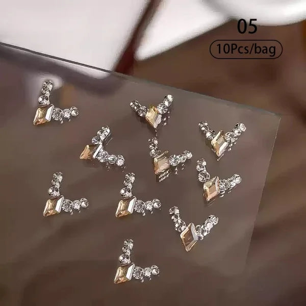 5/10Pcs Metal Heart & Butterfly Rhinestones – 3D Nail Art Charms - D05