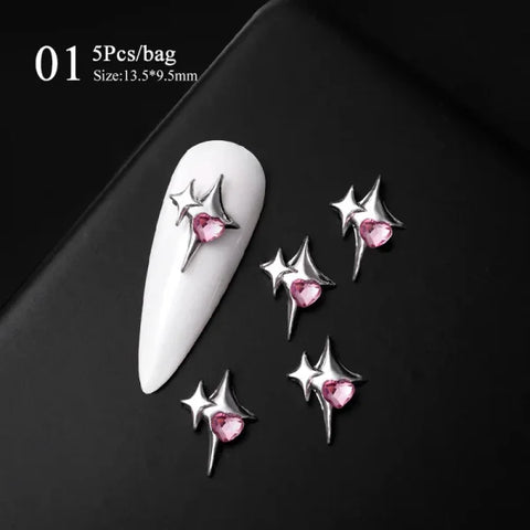 5/10Pcs Metal Heart & Butterfly Rhinestones – 3D Nail Art Charms - H146