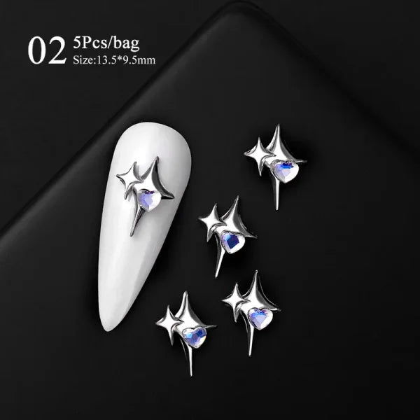 5/10Pcs Metal Heart & Butterfly Rhinestones – 3D Nail Art Charms - H148