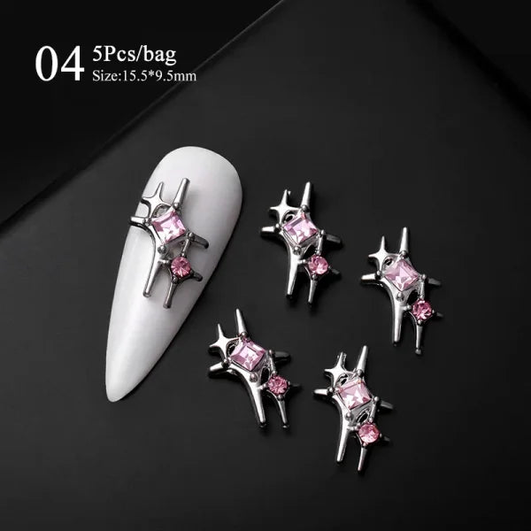 5/10Pcs Metal Heart & Butterfly Rhinestones – 3D Nail Art Charms - H151