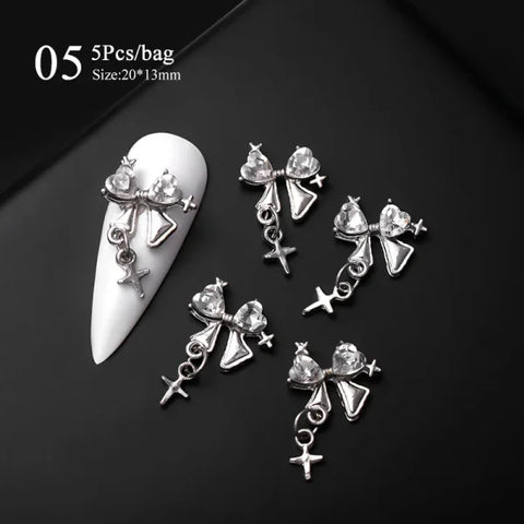 5/10Pcs Metal Heart & Butterfly Rhinestones – 3D Nail Art Charms - H155