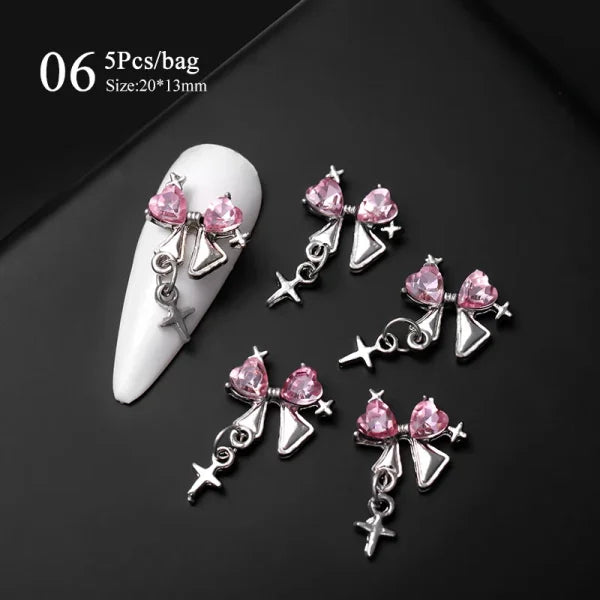 5/10Pcs Metal Heart & Butterfly Rhinestones – 3D Nail Art Charms - H156