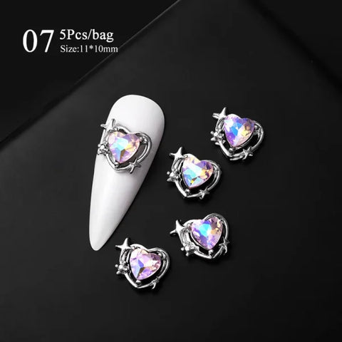 5/10Pcs Metal Heart & Butterfly Rhinestones – 3D Nail Art Charms - H164