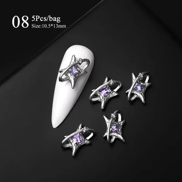 5/10Pcs Metal Heart & Butterfly Rhinestones – 3D Nail Art Charms - H332