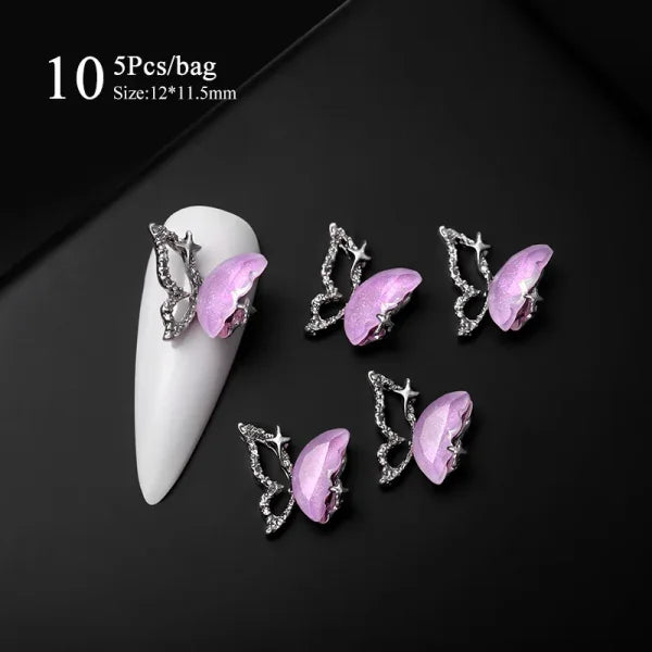 5/10Pcs Metal Heart & Butterfly Rhinestones – 3D Nail Art Charms - H739