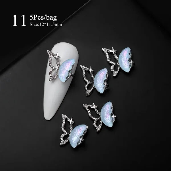 5/10Pcs Metal Heart & Butterfly Rhinestones – 3D Nail Art Charms - H740