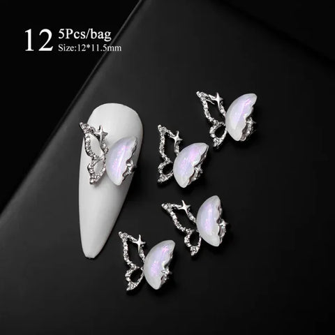 5/10Pcs Metal Heart & Butterfly Rhinestones – 3D Nail Art Charms - H741