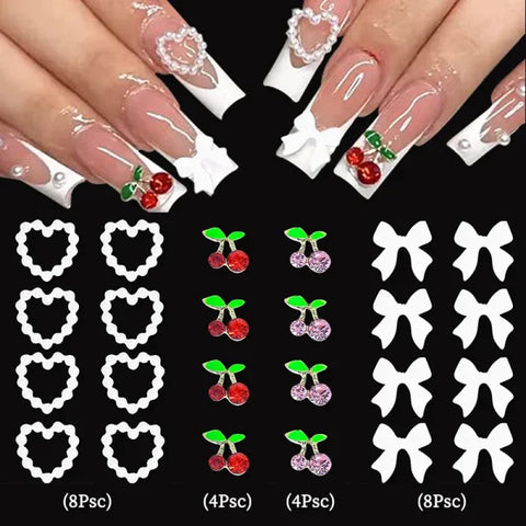 5/10Pcs Metal Heart & Butterfly Rhinestones – 3D Nail Art Charms - Y