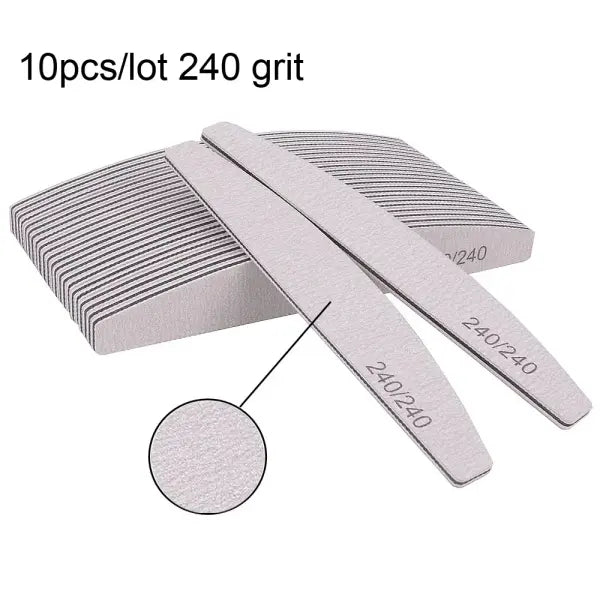5/10PCS Professional Nail Files – 150/180 Grit Thick Sanding Half-Moon Lime for Manicure & Nail Care - 10pcs 240 grit
