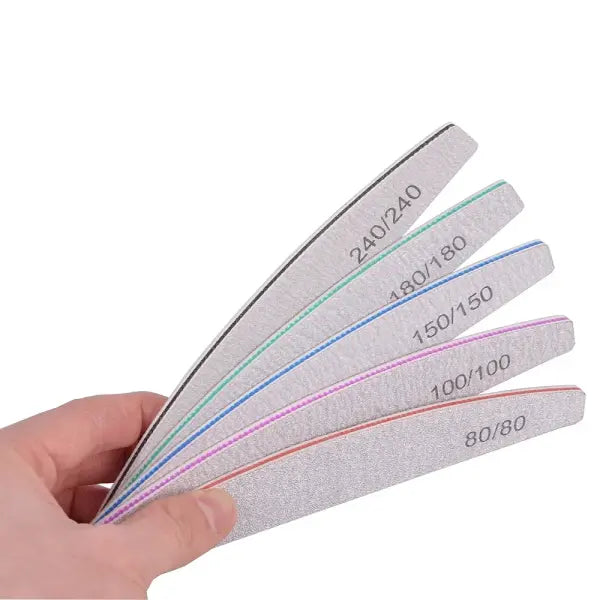5/10PCS Professional Nail Files – 150/180 Grit Thick Sanding Half-Moon Lime for Manicure & Nail Care