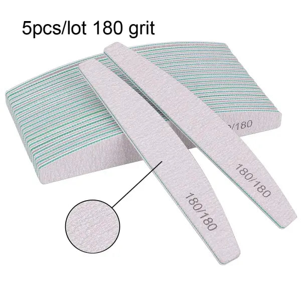 5/10PCS Professional Nail Files – 150/180 Grit Thick Sanding Half-Moon Lime for Manicure & Nail Care - 5pcs 180 grit