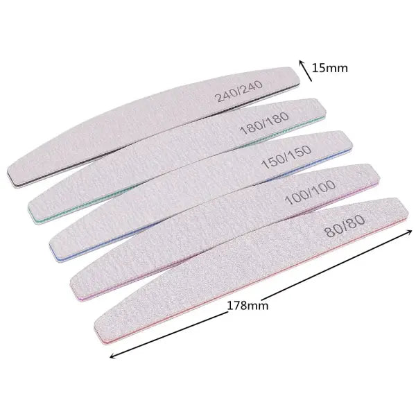 5/10PCS Professional Nail Files – 150/180 Grit Thick Sanding Half-Moon Lime for Manicure & Nail Care
