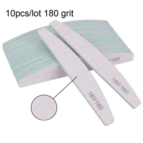 5/10PCS Professional Nail Files – 150/180 Grit Thick Sanding Half-Moon Lime for Manicure & Nail Care - 10pcs 180 grit