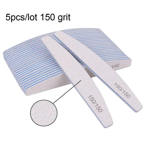 5/10PCS Professional Nail Files – 150/180 Grit Thick Sanding Half-Moon Lime for Manicure & Nail Care - 5pcs 150 grit