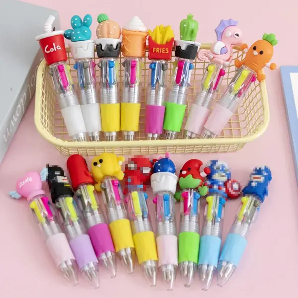 5-30 Pcs Cute Cartoon Four-color Pen for Kids Birthday Kindergarten Home-school Carnival Christmas Boys and Girls Gift