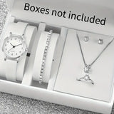 5/6PCS Fashion Women’s Quartz Watch Leather Band Analog Quartz Watches with Diamond Jewelry (Without Box)