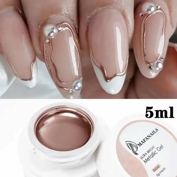 5/7/8ml Metallic Gel Nail Polish – Silver Gold & Rose Mirror Liner UV Semi-Permanent Nail Art - GY77-3
