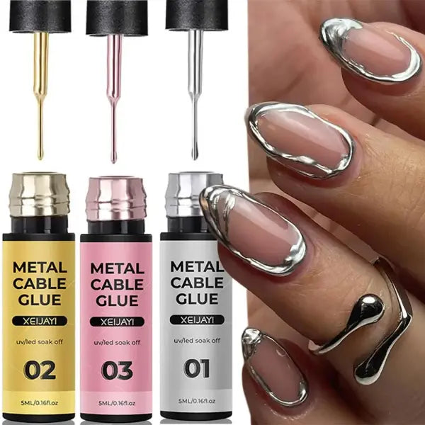 5/7/8ml Metallic Gel Nail Polish – Silver Gold & Rose Mirror Liner UV Semi-Permanent Nail Art