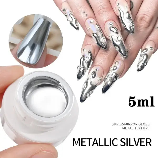 5/7/8ml Metallic Gel Nail Polish – Silver Gold & Rose Mirror Liner UV Semi-Permanent Nail Art