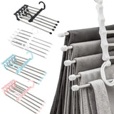 5 in1 Save Space Pants Hanger Collapsible Towel Tie Hook Multi-functional Clothes Trouser Rack Wardrobe Closet