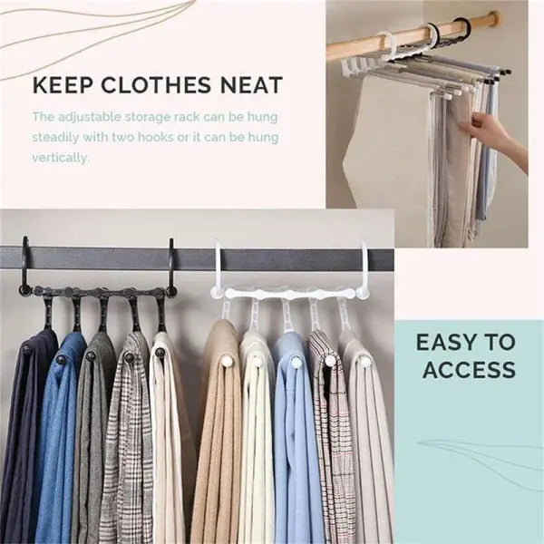 5 in1 Save Space Pants Hanger Collapsible Towel Tie Hook Multi-functional Clothes Trouser Rack Wardrobe Closet