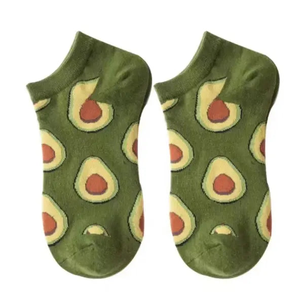 5 Pairs Avocado Crew Ankle Socks Cartoon Fresh Fashion Breathable Summer And Autumn Kawaii Comforts Women’s Low Cut