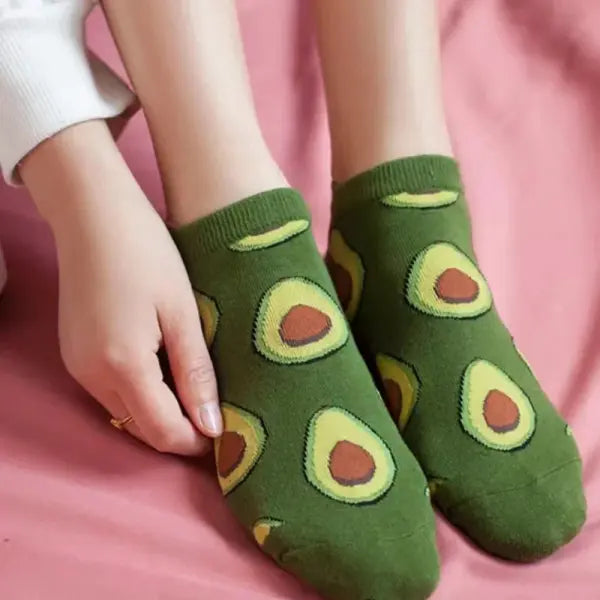5 Pairs Avocado Crew Ankle Socks Cartoon Fresh Fashion Breathable Summer And Autumn Kawaii Comforts Women’s Low Cut