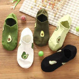 5 Pairs Avocado Crew Ankle Socks Cartoon Fresh Fashion Breathable Summer And Autumn Kawaii Comforts Women’s Low Cut