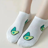 5 Pairs Avocado Crew Ankle Socks Cartoon Fresh Fashion Breathable Summer And Autumn Kawaii Comforts Women’s Low Cut