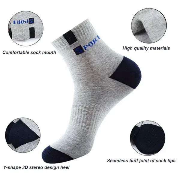 5 Pairs Cotton Sock for Men Sport Breathable Soft Letter Fashion Sneakers High Elastic Middle Tube Stocking Towel Sox
