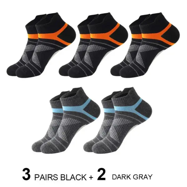 Quality socks men breathable cotton casual ankle socks 5 pairs - 3black 2darkgray / size 38-45