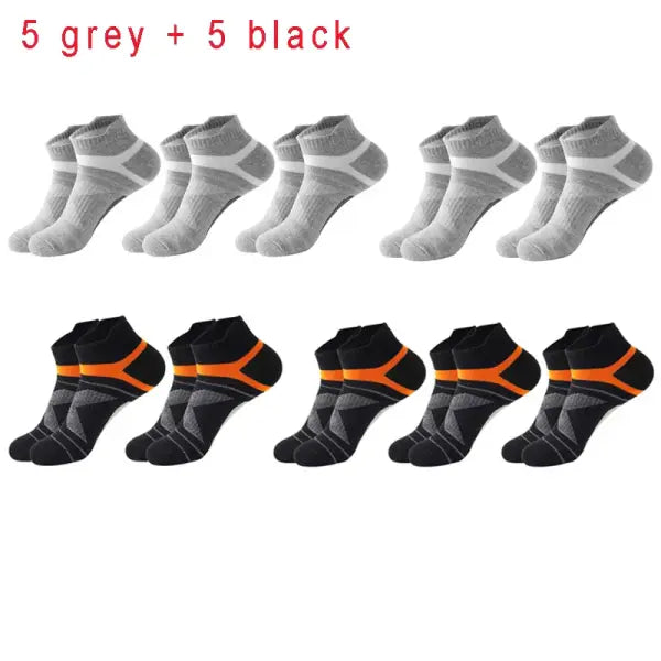 Quality socks men breathable cotton casual ankle socks 5 pairs - 5 grey 5 black / size 38-45