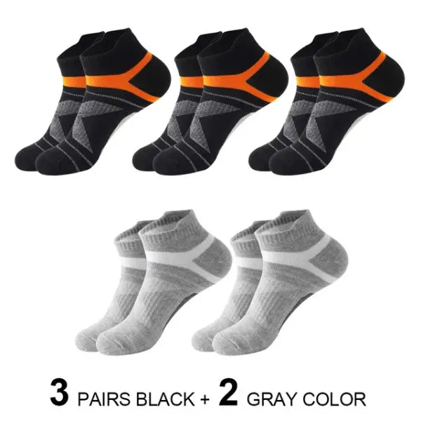 Quality socks men breathable cotton casual ankle socks 5 pairs - 3black 2gray / size 38-45