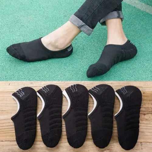5 Pairs Lot Men Thick Cotton Anti Slip Casual Socks - 5 pairs black / 37-44