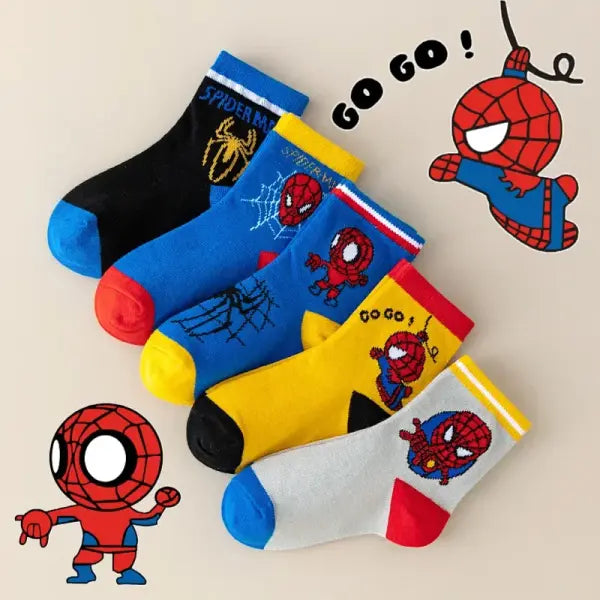 5 Pairs MARVEL Spiderman Children’s Socks Kawaii Soft Anime Socks Kids Boys Socks MiddleTube Cartoon Baby Socks 1-12 Y