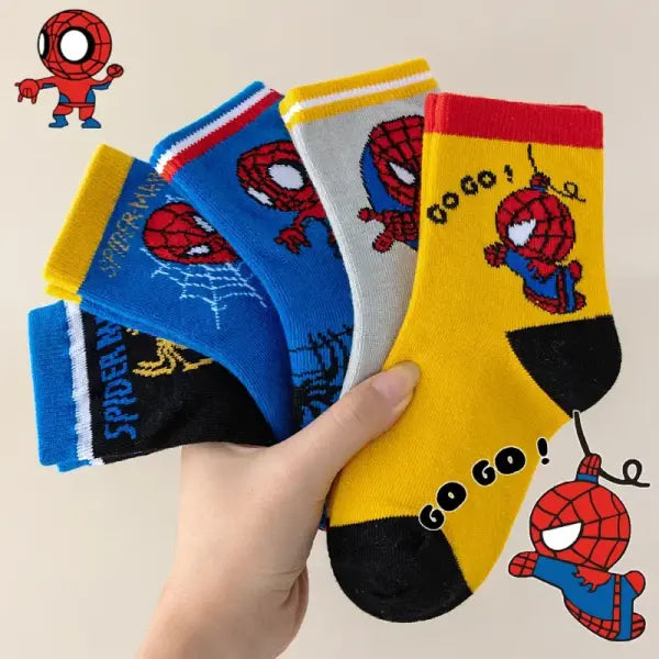 5 Pairs MARVEL Spiderman Children’s Socks Kawaii Soft Anime Socks Kids Boys Socks MiddleTube Cartoon Baby Socks 1-12 Y