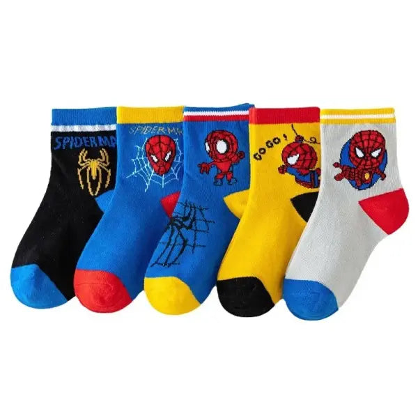 5 Pairs MARVEL Spiderman Children’s Socks Kawaii Soft Anime Socks Kids Boys Socks MiddleTube Cartoon Baby Socks 1-12 Y