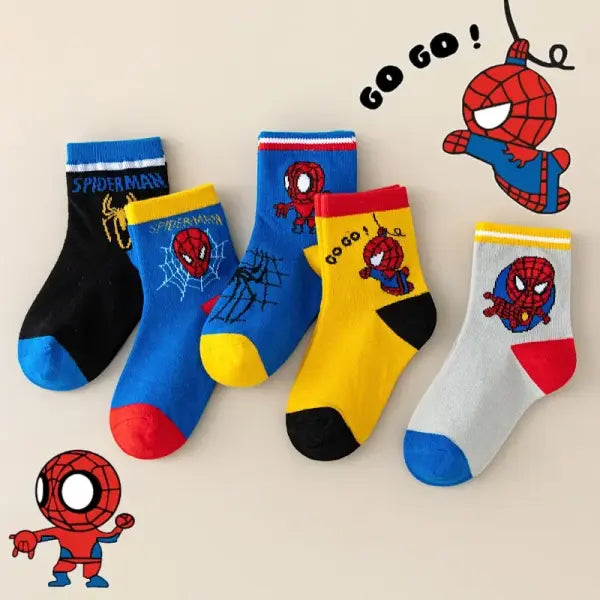 5 Pairs MARVEL Spiderman Children’s Socks Kawaii Soft Anime Socks Kids Boys Socks MiddleTube Cartoon Baby Socks 1-12 Y